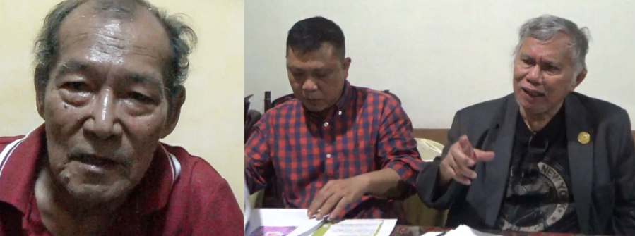 Tumpak Tampubolon kiri Joshua Tampubolon tengah sebagai pelapor bersama kuasa hukum Dr Djonggi M Simorangkir SH MH kanan